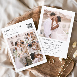 Minimalist Photo QR code White Wedding Invitation
