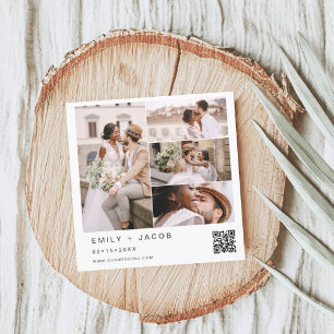Minimalist Photo QR code White Wedding Invitation