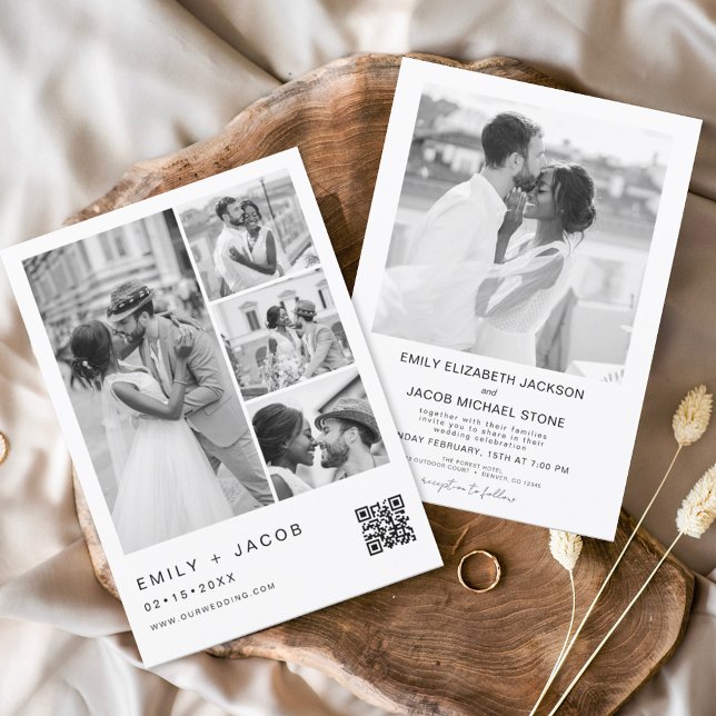 Minimalist Photo QR code White Wedding Invitation (Creator Uploaded)