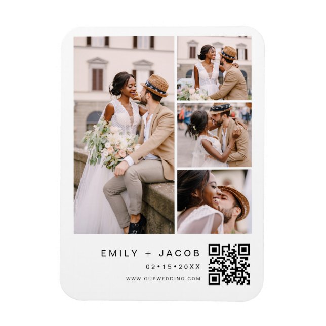 Minimalist Photo QR code White Wedding Magnet (Vertical)