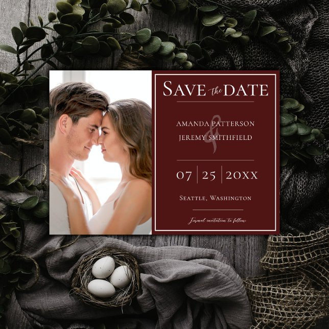 Minimalist Photo | Red Save the Date (Red Minimalist Photo Save the Date)