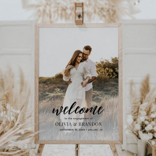 Minimalist Photo Script Engagement Party Welcome Poster