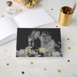 Minimalist Photo Script Monogram Wedding Guest Book