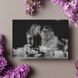 Minimalist Photo Script Monogram Wedding  Guest Book