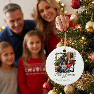 Minimalist Photo Season's Greeting Personalise Ceramic Tree Decoration