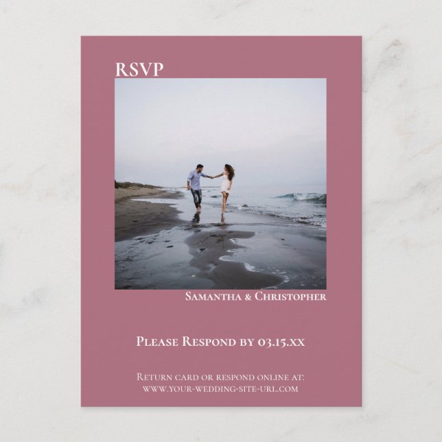 Minimalist Photo Simple Dusty Rose Wedding RSVP Postcard (Front)