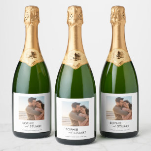 Minimalist Photo Simple Typography Wedding Sparkling Wine Label