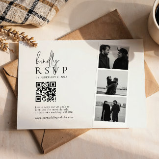 Minimalist Photo Strip QR Code Wedding RSVP Card