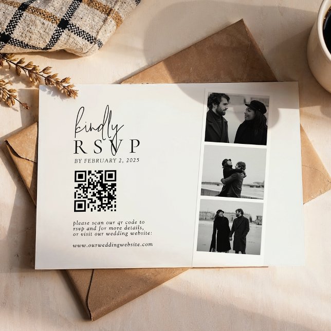 Minimalist Photo Strip QR Code Wedding RSVP Card (Creator Uploaded)