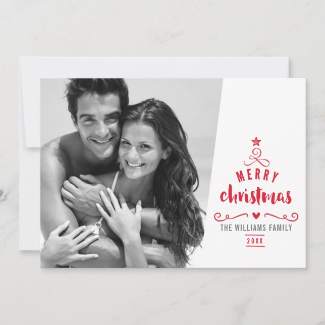 MINIMALIST PHOTO stylish christmas tree typography Holiday Card (Front)