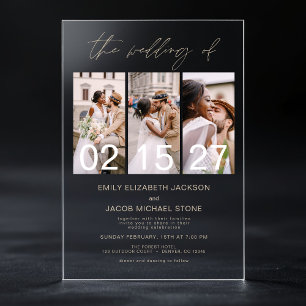 Minimalist Photo Taupe Modern Wedding 3 Photo Acrylic Invitations