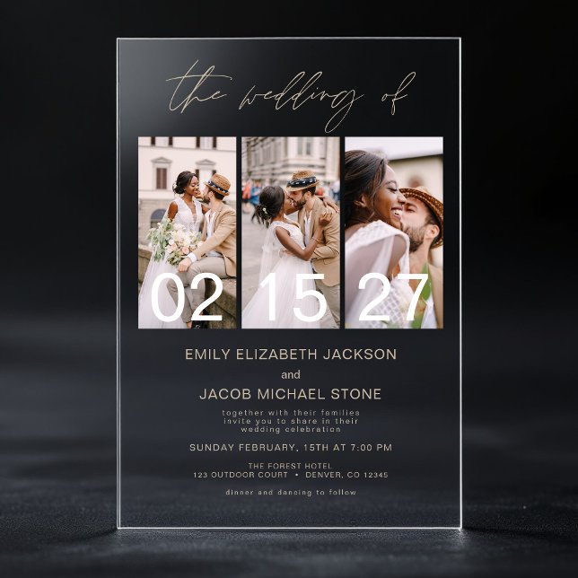 Minimalist Photo Taupe Modern Wedding 3 Photo Acrylic Invitations (Creator Uploaded)