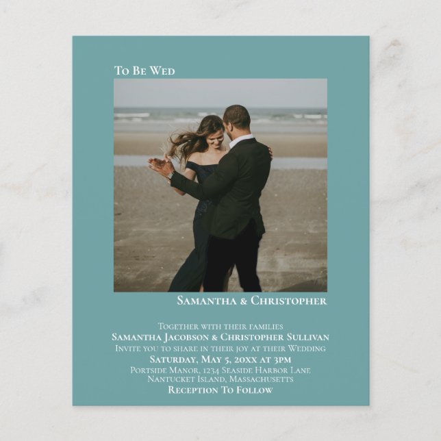 Minimalist Photo Teal BUDGET Wedding Invitation (Front)