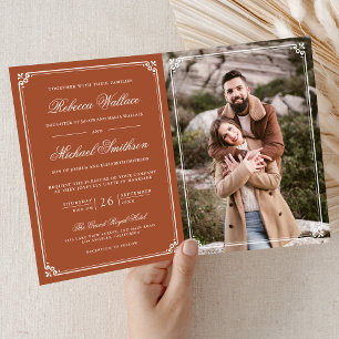 Minimalist Photo Terracotta QR Code Wedding Invitation