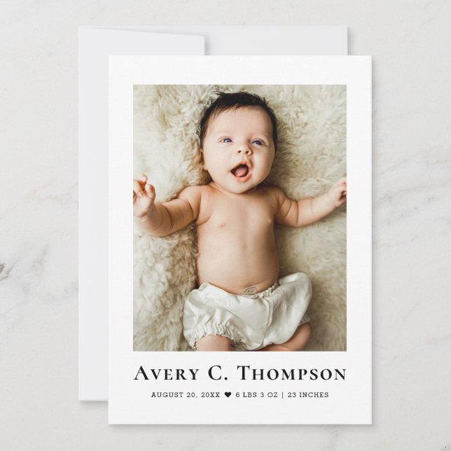 Minimalist Photo Thank you & Newborn Birth Announcement (Front)