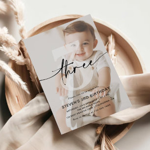 Minimalist Photo Three 3rd Birthday Invitation