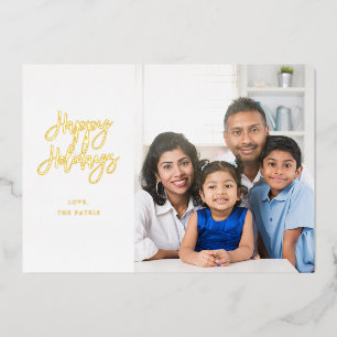 Minimalist Photo w Foil Sparkle Happy Holidays