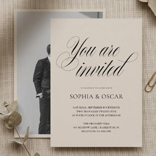 Minimalist Photo Wedding Elegant Script Invitation