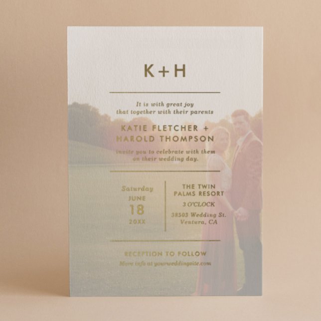 Minimalist Photo Wedding Real Gold Foil Invitation (Creator Uploaded)