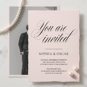 Minimalist Photo Wedding Soft Blush Elegant Script Invitation