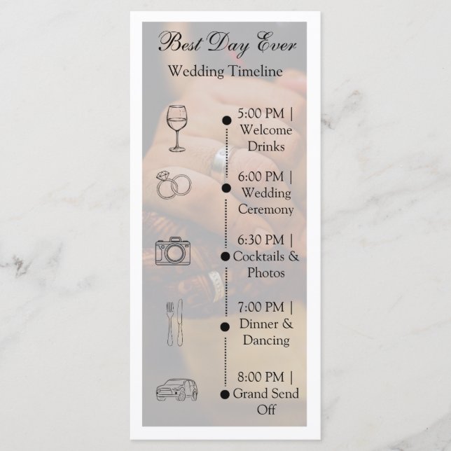 Minimalist Photo Wedding Timeline Flat Program Programme (Front)