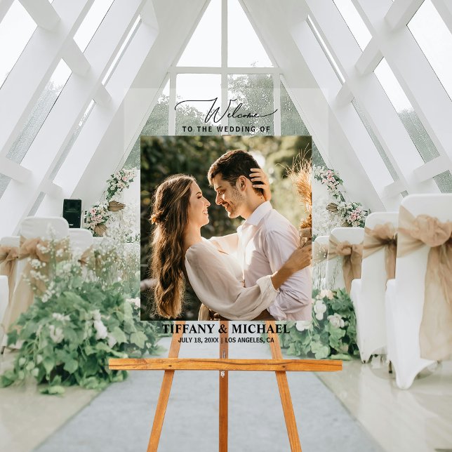 Minimalist Photo Welcome Wedding Clear Acrylic Sign (Make a dazzling entrance and warmly greet guests with our captivating photo acrylic wedding sign!)