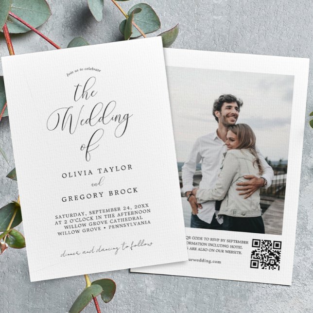 Minimalist Photo with QR Code Wedding Invitation (Creator Uploaded)