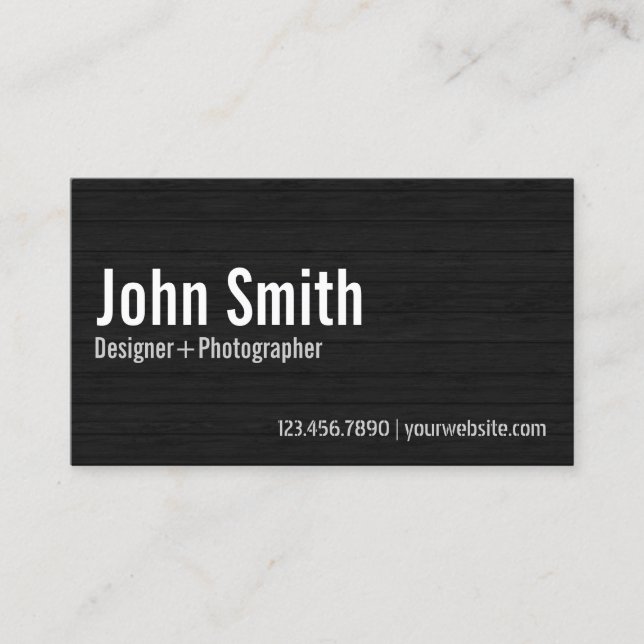Minimalist Photographer Dark Wood Business Card (Front)