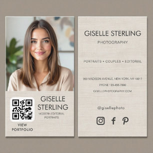 Minimalist Photographer Linen Photo QR Code  Business Card