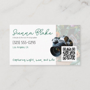 Minimalist Photographer QR Code & Camera Graphic Business Card