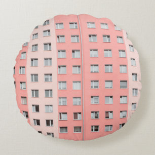 MINIMALIST PHOTOGRAPHY OF PINK HIGH-RISE BUILDING ROUND CUSHION