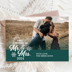 Minimalist Photos First Christmas as Mr and Mrs Holiday Card