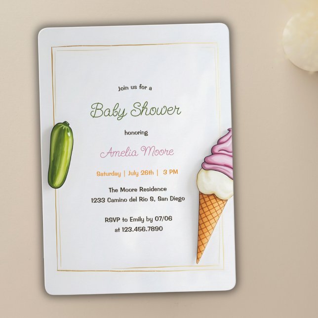 Minimalist Pickles and Ice Cream Baby Shower Invitation (Funny and unique Pickles & Ice Cream Baby Shower Invitation)