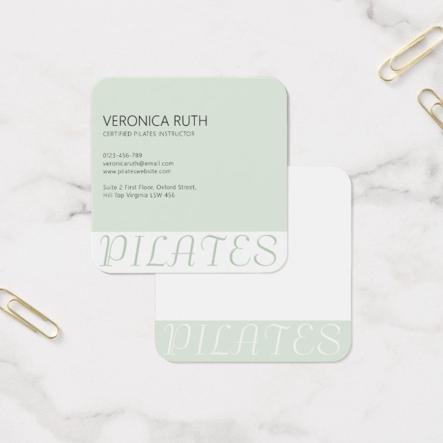 Minimalist Pilates Mint Green Square Business Card (Office)
