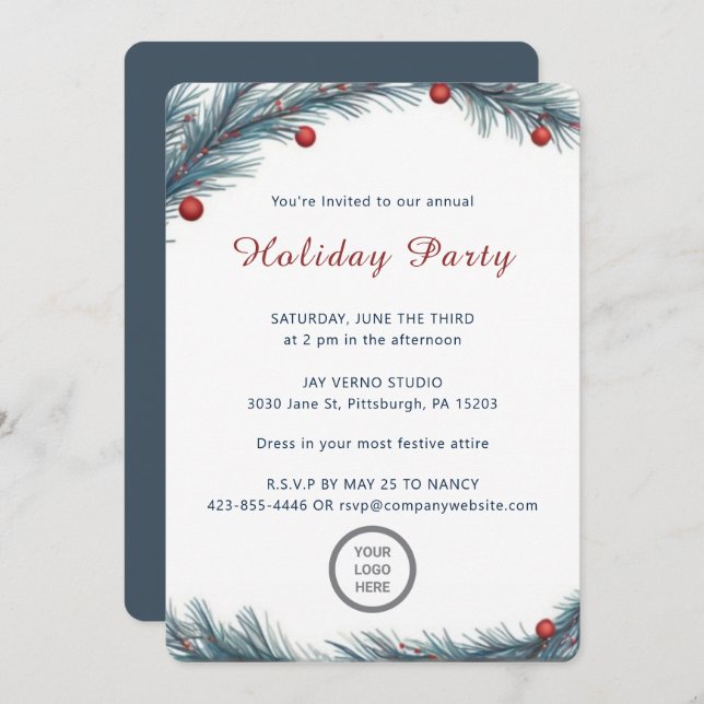 Minimalist Pine Bough Annual Company Holiday Party Invitation (Front/Back)