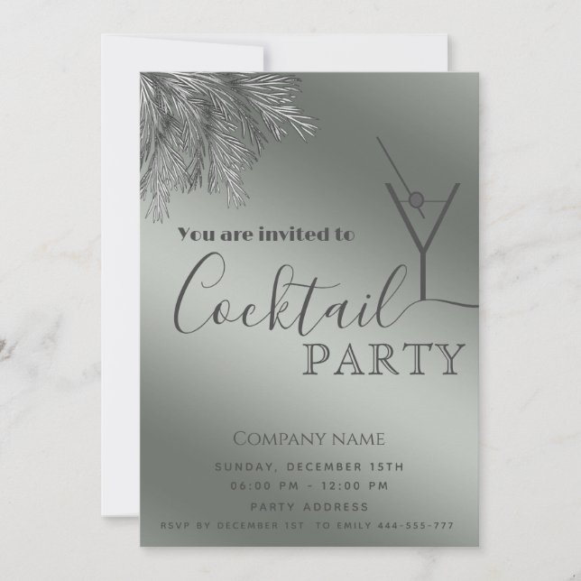 Minimalist pine branch cocktail party Christmas Invitation (Front)