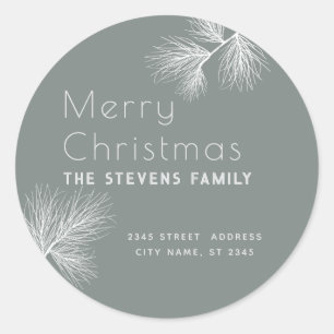 Minimalist pine branch  Merry Christmas Classic Round Sticker