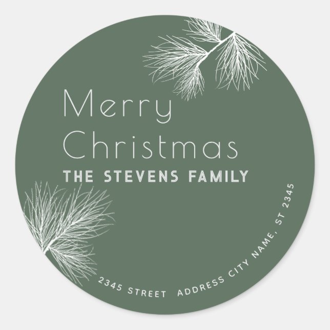 Minimalist pine branch  Merry Christmas  Classic Round Sticker (Front)