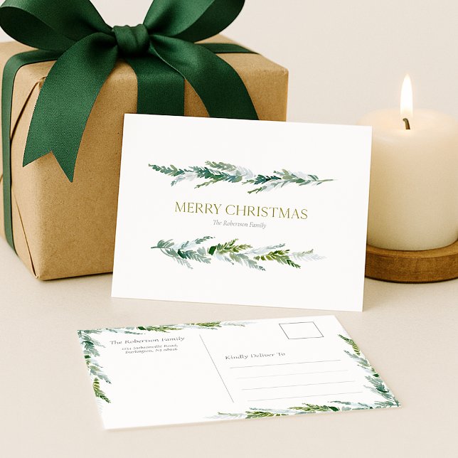Minimalist Pine Branch Merry Christmas Postcard (Creator Uploaded)