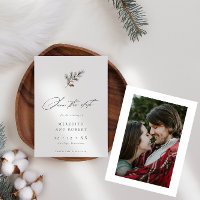 Minimalist Pine Branch Winter Script Photo Wedding