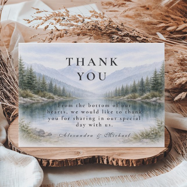 Minimalist Pine Forest Landscape Wedding Thank You Card (Creator Uploaded)
