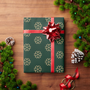 Minimalist pine green gold snowflakes Christmas Wrapping Paper