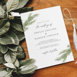 Minimalist Pine Tree Branch Winter Wedding Invitation