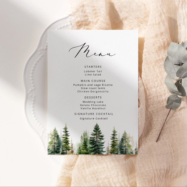 Minimalist Pine tree elegant Wedding Menu (Creator Uploaded)