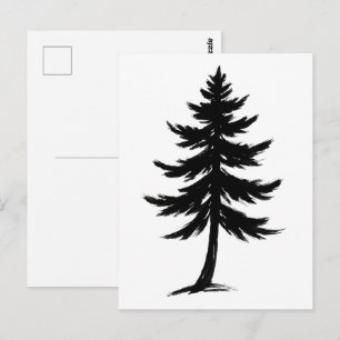 Minimalist Pine Tree – Ink Brush Forest Design on Postcard