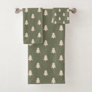 Minimalist Pine Tree Neutral Boho Farmhouse Winter Bath Towel Set