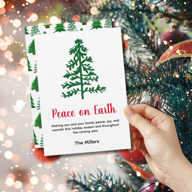 Minimalist Pine Tree Peace on Earth Holiday Card (Creator Uploaded)