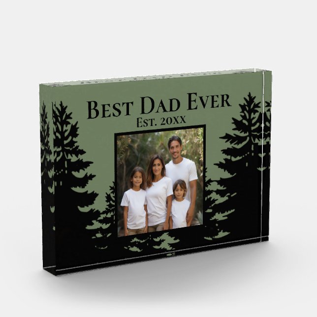 Minimalist pine tree personalise Best Dad Ever Photo Block (Left)