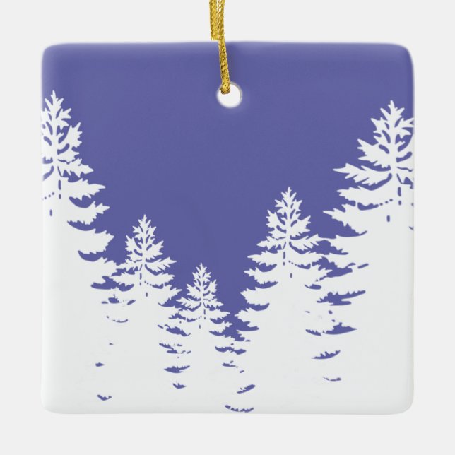 Minimalist pine tree silhouette ceramic ornament (Front)