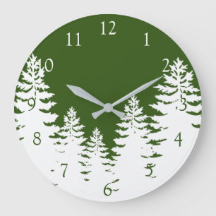 Minimalist pine tree silhouette personalise  large clock